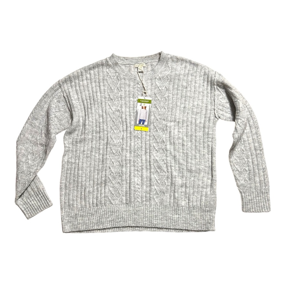 Legendary Outfitters Women's Light Heather Gray Cable Knit Crewneck Sweater
